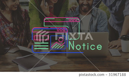 Group of workers working on laptop network graphic 31967188