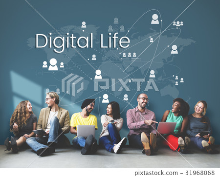 People connected global communication technology People connected global communication technology 31968068