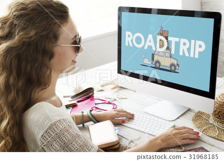 Illustration of discovery journey road trip traveling on computer 31968185