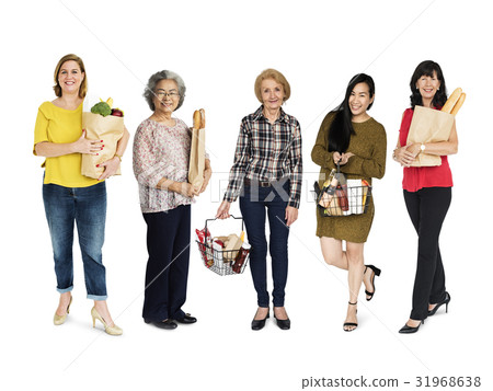 Diversity Women Buy Food Supermarket Studio Isolated 31968638