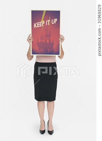 Woman holding network graphic overlay banner Woman holding network graphic overlay banner 31968829