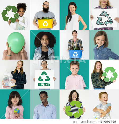 Collages diverse people with recycling concept Collages diverse people with recycling concept 31969156