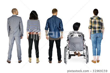 Group of Diverse People Turn Back Side Set Studio Isolated 31969159