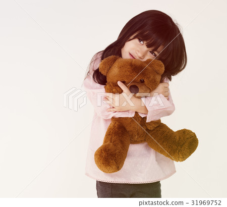 Girl Hug Teddy Bear Fluffy Cute 31969752