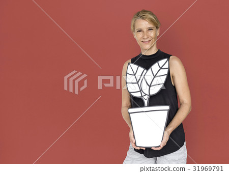 Woman Paper Craft Arts Plant Pot Studio Portrait 31969791