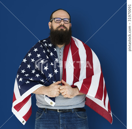 Man holding flag and posing for photoshoot 31970091