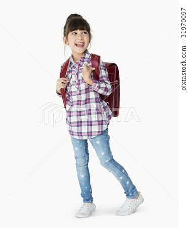 A girl with backpack is smiling A girl with backpack is smiling 31970097