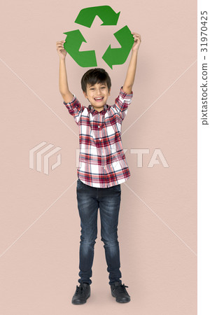 Little Boy Holding Recycle Symbol Studio Portrait 31970425