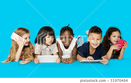 Diverse Group of Kids Using Electronic Devices 31970484