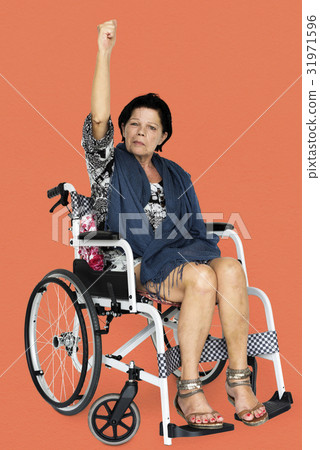 Disable Adult Woman Sitting on Wheelchair Studio Portrait 31971596