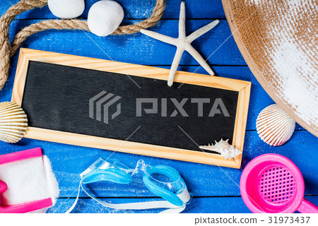 summer season, beach on wooden, copy space 31973437