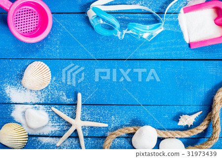 summer season, beach on wooden, copy space 31973439