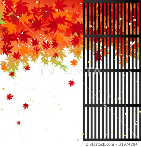 Autumnal leaves and latticed doors 31974784