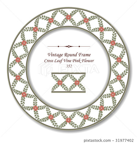 Round Frame of Botanic Cross Leaf Vine Pink Flower Round Frame of Botanic Cross Leaf Vine Pink Flower 31977402