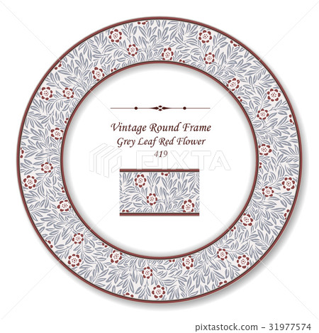 Vintage Round Retro Frame of Grey Leaf Red Flower Vintage Round Retro Frame of Grey Leaf Red Flower 31977574
