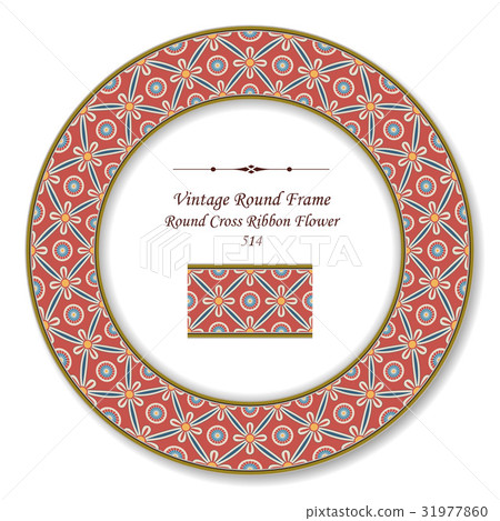 Round Retro Frame of Round Cross Ribbon Flower Round Retro Frame of Round Cross Ribbon Flower 31977860