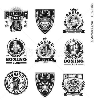 Set boxing badges, stickers isolated on white. 31978388