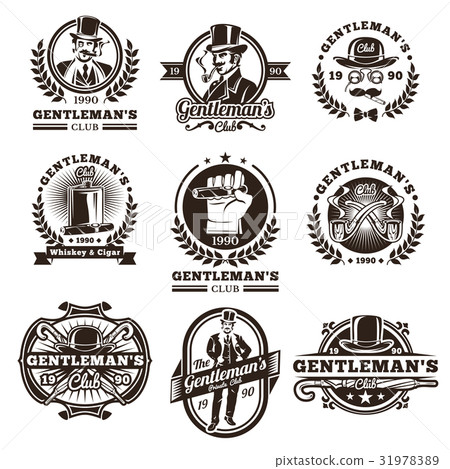 Set of vintage gentleman emblems, labels. 31978389