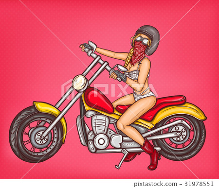 pop art sexy biker girl sitting on a motorcycle pop art sexy biker girl sitting on a motorcycle 31978551