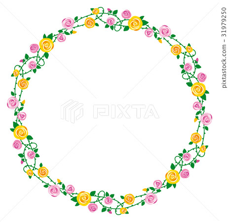 Rose frame pink and yellow roses, decoration frame 31979250