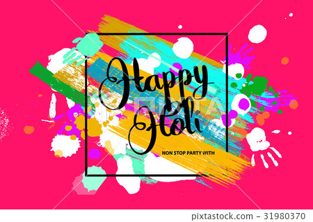 Happy holi on a background of hand prints. Happy holi on a background of hand prints. 31980370
