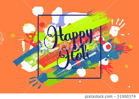 Happy holi on a background of hand prints. Happy holi on a background of hand prints. 31980374