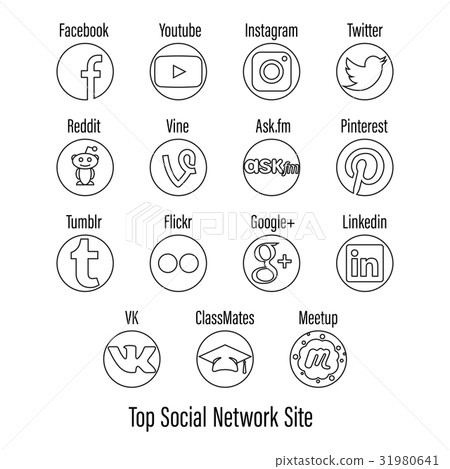 Set of Top Social Network Site Line Icon 31980641