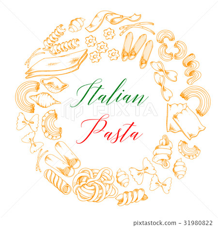 Italian pasta or macaroni vector poster 31980822