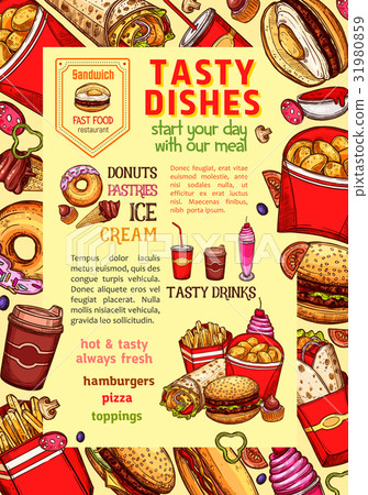 Fast food dishes and fastfood meals vector poster 31980859