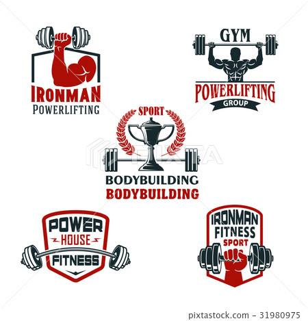 Vector icons bodybuilding gym or powerlifting club Vector icons bodybuilding gym or powerlifting club 31980975