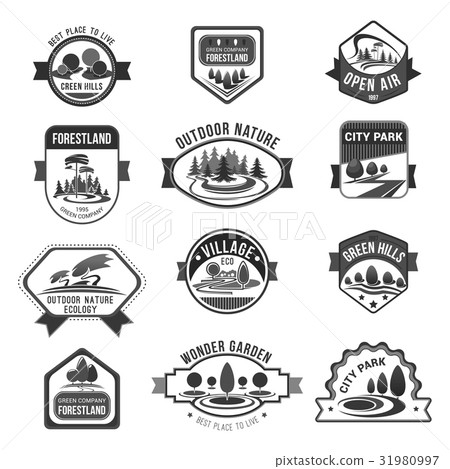 Green nature city parks company vector icons set Green nature city parks company vector icons set 31980997