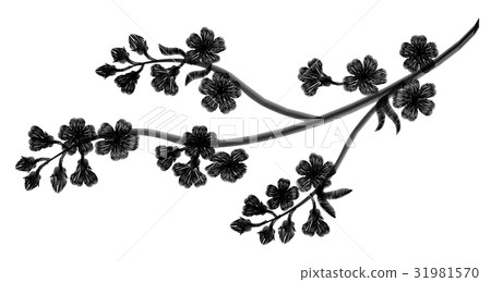 Embroidery blossoming cherry branches on a black Embroidery blossoming cherry branches on a black 31981570