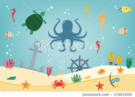 Sea icons and symbols set. Sea animals. Nautical 31981609