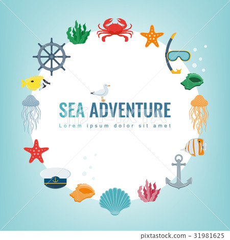 Sea icons and symbols set. Sea animals. Nautical Sea icons and symbols set. Sea animals. Nautical 31981625