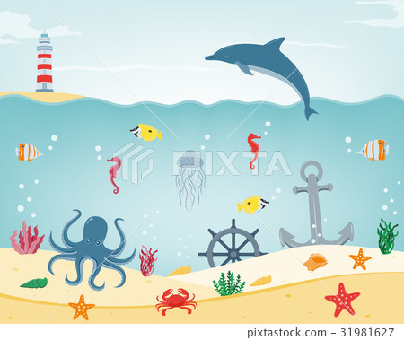Sea icons and symbols set. Sea animals. Nautical 31981627