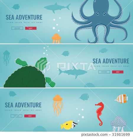 Sea icons and symbols set. Sea animals. Nautical 31981699