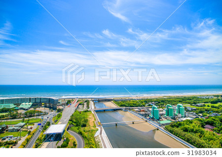 Kujukuri鎮沿海地區的鳥瞰圖在Oimi Shirasato市 Kujukuri鎮沿海地區的鳥瞰圖在Oimi Shirasato市 31983034