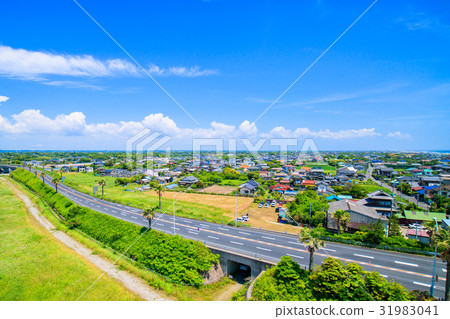 Aerial view of the coastal area of Kujukuri town in Oimi Shirasato City 31983041