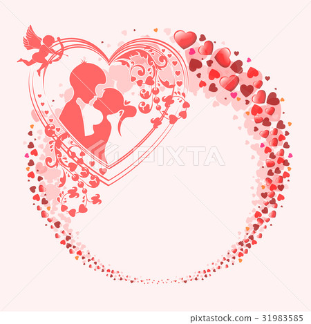 boy and girl in a wreath of red hearts, 31983585