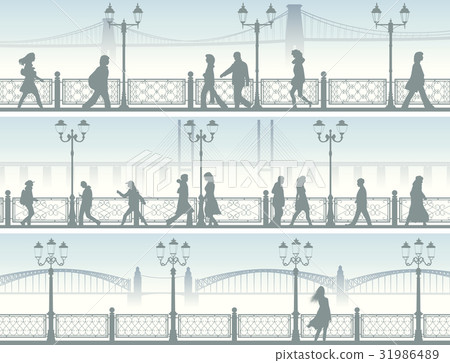 Horizontal banners of embankment with people. 31986489