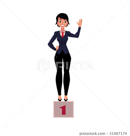 Young pretty businesswoman standind on pedestral - Stock Illustration ...
