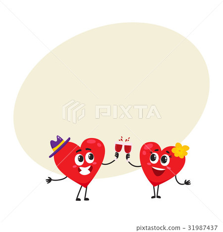 Two hearts clinking glasses, celebrating, couple Two hearts clinking glasses, celebrating, couple 31987437