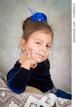 beautiful little girl princess in blue dress 31989824