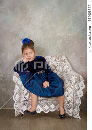 beautiful little girl princess in blue dress 31989825