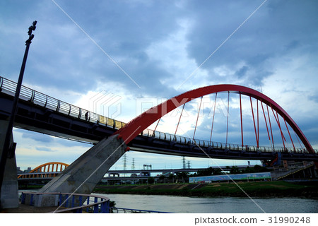 Scenic river bridge sunset dusk twilight clouds sky taiwan taiwan sightseeing evening rainbow bridge sunset cloudy curved clouds blue Scenic river bridge sunset dusk twilight clouds sky taiwan taiwan sightseeing evening rainbow bridge sunset cloudy curved clouds blue 31990248