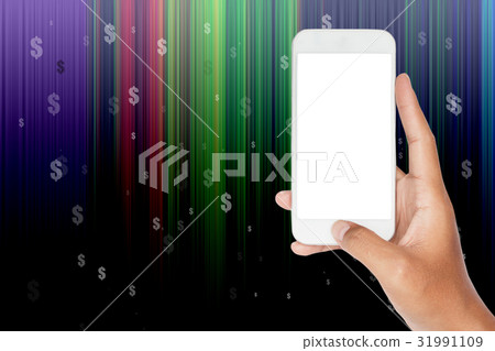 Hand holding smart phone with abstract lines 31991109