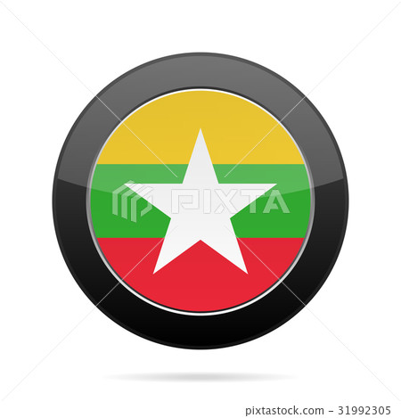 Flag of Myanmar. Shiny black round button. 31992305