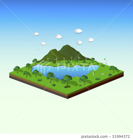 Concept of isometric landscape with nature and eco 31994372