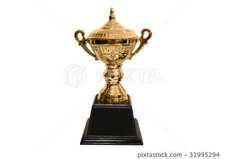 isolated gold trophy with blank space plate 31995294