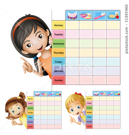 Timetable template with happy girls Timetable template with happy girls 31995960